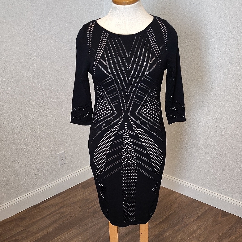 Calvin Klein Black and Silver Bodycon Midi Dress